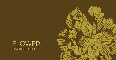 Floral background with gold peony on a dark background. Peony art design. Vector illustration.