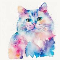 Watercolor cute cat vector