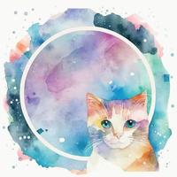 Watercolor flower frame with a cat vector