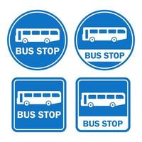 bus stop sign post station blue set bundle printable template flat design isolated public sign vector