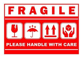 red sticker fragile handle with care printable sign symbol for delivery package simple minimalist vector