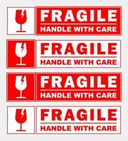 sticker fragile handle with care red and white printable sign symbol for delivery package simple vector