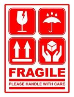 fragile handle with care sticker printable sign symbol for delivery package simple minimalist design vector