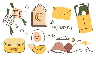 Eid mubarak or idul fitri design element in doodle style vector