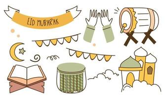 Eid mubarak or idul fitri design element in doodle style vector