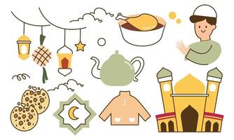 Eid mubarak or idul fitri design element in doodle style vector