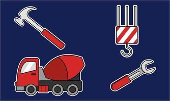 Construction equipment sticker icons vector
