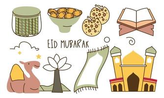 Eid mubarak or idul fitri design element in doodle style vector