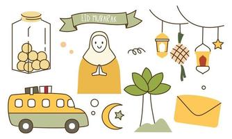 Eid mubarak or idul fitri design element in doodle style vector