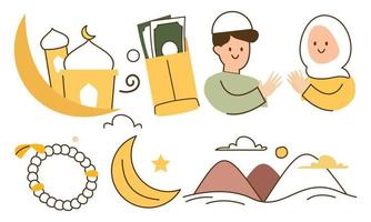 Eid mubarak or idul fitri design element in doodle style vector