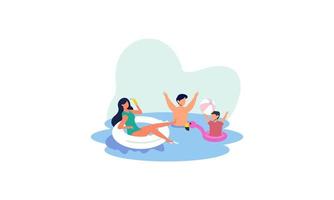 Happy family recreation active illustration. Summer weekend river family vector