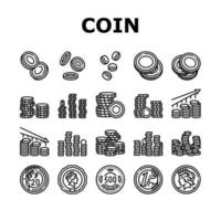 coin gold money cash bank icons set vector