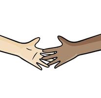 Handshake and friendship. People with different skin colors. Multiculturalism and diversity. Hands of two partners vector