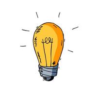 Light Bulb. Sketch drawn electric device. Cartoon doodle lighting concept and idea. Solution and creative vector