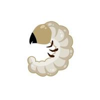 Insect larva. White caterpillar. Little worm parasite. Flat cartoon illustration isolated on white vector