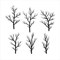 Black silhouette of branch and tree. Set of simple abstract natural wood vector