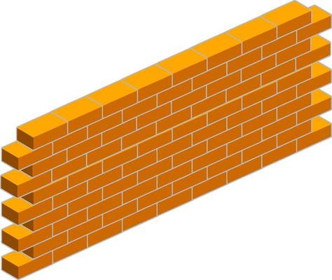 Red brick wall of house. Element of building construction. Stone object. Isometric illustration. Symbol of protection and security