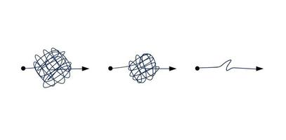 maraña de líneas. desenredando el camino. concepto psicológico de resolver problemas mentales. ovillo desordenado caótico. simplificando lo complejo vector