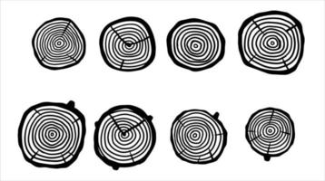 Cut tree trunk. Stump cross section. Concentric circular pattern on brown wood. Logger and Woodworking Industry Icon vector