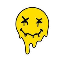 Acid smile face. Psychedelic symbol of rave and techno. Funny sticker for crazy print. vector