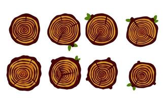 Cut tree trunk. Stump cross section. Concentric circular pattern on brown wood. Logger and Woodworking Industry Icon vector