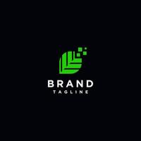 Simple Leaf Logo Design With Digital Pixel Dots. Simple green technology logo design. vector