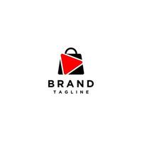 Simple shopping bag with red play button motif icon. Shopping Bag with Red Play Button Logo Design. vector