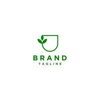 Green Initial Letter U Logo and Leaves In Simple Lines. Minimalist design initials letter U with a leaf icon on the side. vector