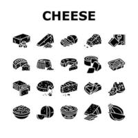 cheese food slice piece dairy icons set vector