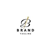 Clothing boutique or fabric store logo design with gold needle icon and script letter B. Letter B and Classic Needle Logo Design. vector