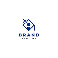Logo Template About Technology in the Field of Education Symbolized in Student Icons with Digital Accents on the Side. vector