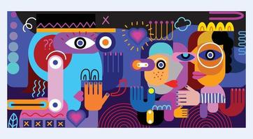 Group of various people abstract modern, shapes, line, colorful, art vector illustration.
