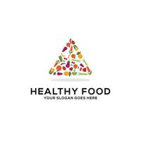 Healthy food logo design vector, fresh fruits and vegetables drawing triangle abstract illustration vector