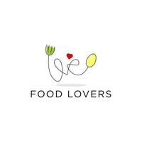 creative healthy Food lover logo designs with single line fork and spoon vector illustration