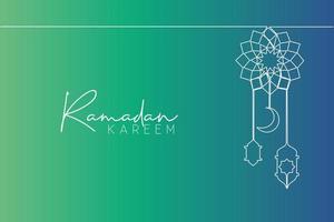 Ramadan Kareem greeting card, poster and banner design background. One single line drawing of muslim Islamic tribal with lantern lamp and moon ornament. Continuous line draw vector illustration