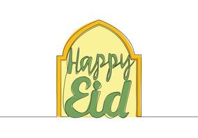 soltero continuo línea dibujo de contento eid Alabama fitr Mubarak y Ramadán kareem concepto. islámico fiesta caligráfico diseño para imprimir, saludo tarjeta, bandera, póster. uno línea dibujar diseño ilustración vector