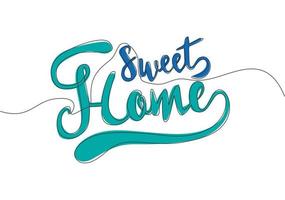 Single continuous line drawing of motivational and inspirational lettering typography quote - Home Sweet Home. Calligraphic design for print, card, banner, poster. One line draw design vector