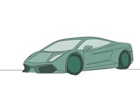 continuo línea dibujo de carreras y a la deriva elegante sedán deporte coche. lujo súper coche transporte concepto. uno soltero continuo línea dibujar diseño vector