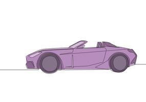 continuo línea dibujo de reunión y carreras lujo deportivo coche. súper coche vehículo transporte concepto. uno soltero continuo línea dibujar diseño vector