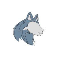 Un dibujo de línea continua del icono de cabeza de perro cachorro de husky siberiano lindo simple. concepto de vector de emblema de logotipo animal de mamíferos. Ilustración de diseño gráfico de dibujo de una sola línea moderna