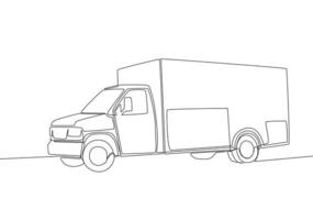 Continuous line drawing of modern trailer truck. Cargo delivery service vehicle transportation concept. One single continuous line draw design vector