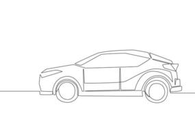 Continuous line drawing of small and simple hatchback car. Urban city vehicle transportation concept. One single continuous line draw design vector