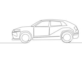 Continuous line drawing of tough suv car. Urban city vehicle transportation concept. One single continuous line draw design vector