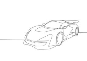 soltero línea dibujo de carreras y reuniendo lujo deportivo coche. carrera súper coche vehículo transporte concepto. uno continuo línea dibujar diseño vector