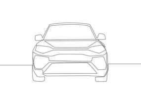 Continuous line drawing of luxury suv car from front view. Urban city vehicle transportation concept. One single continuous line draw design vector