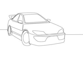 One line drawing of sporty sedan car. Stylish and trendy vehicle transportation concept. Single continuous line draw design vector