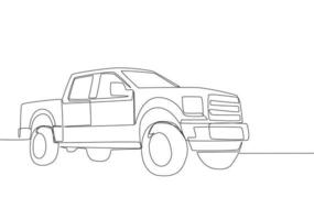 Continuous line drawing of luxury tough pickup car. Cargo carrier vehicle transportation concept. One single continuous line draw design vector