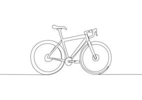 Single continuous line drawing of mountain race bicycle logo. Urban bike to work and go green movement concept. One line draw design vector illustration