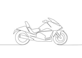 One single line drawing of luxury big motorbike logo. Sport motorcycle concept. Continuous line draw design vector illustration