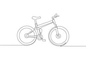 uno soltero línea dibujo de montaña bicicleta logo. urbano bicicleta a trabajo y Vamos verde movimiento concepto. continuo línea dibujar diseño vector ilustración